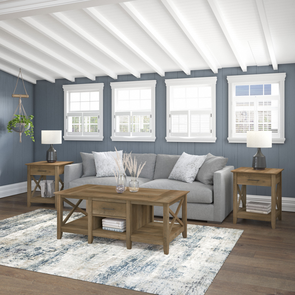 Shop Bush Furniture Key West Coffee Table with Set of 2 End Tables, Image 01, KWS023RCP, #color_reclaimed pine