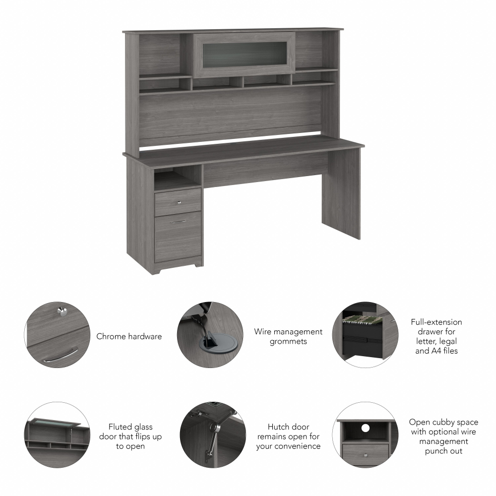 Shop Bush Furniture Cabot 72W Computer Desk with Hutch, Image 06, CAB049MG, #color_modern gray