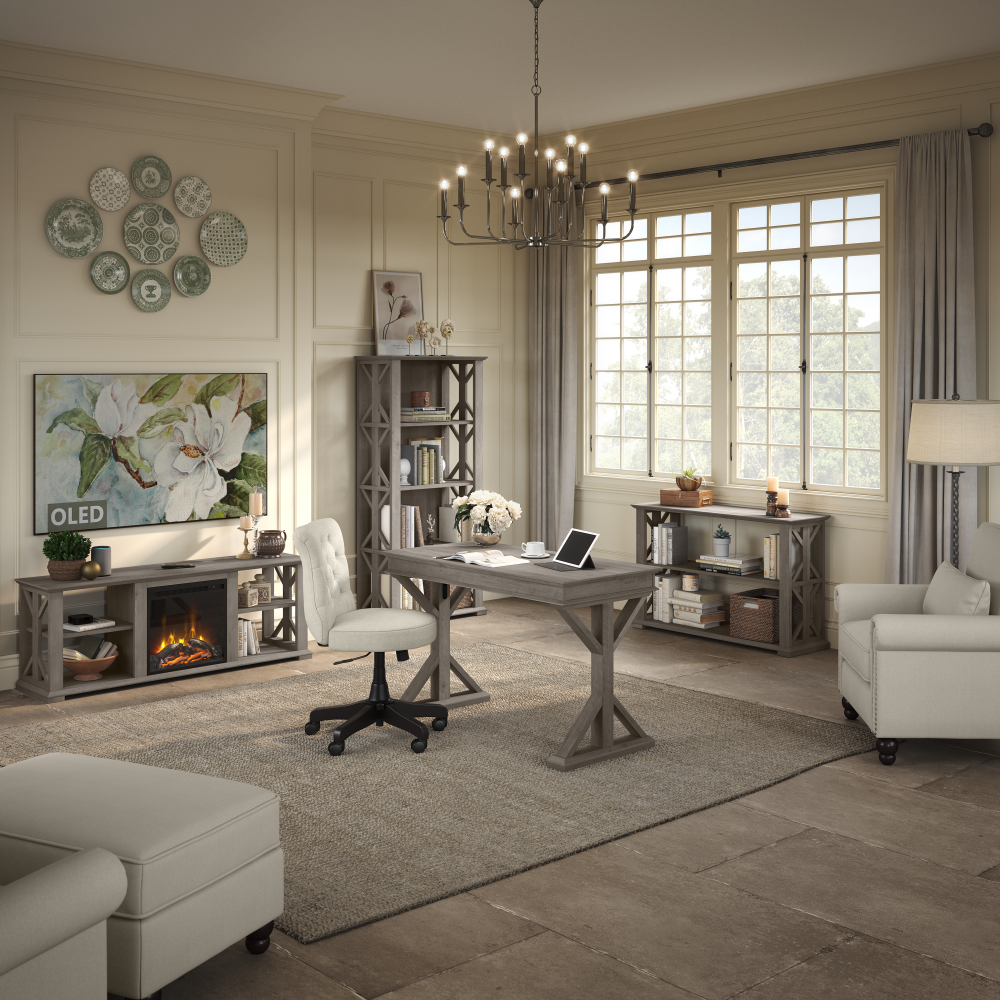 Shop Bush Furniture Homestead 60W Farmhouse L Shaped Desk, Image 04, HOD160DG-03K, #color_driftwood gray