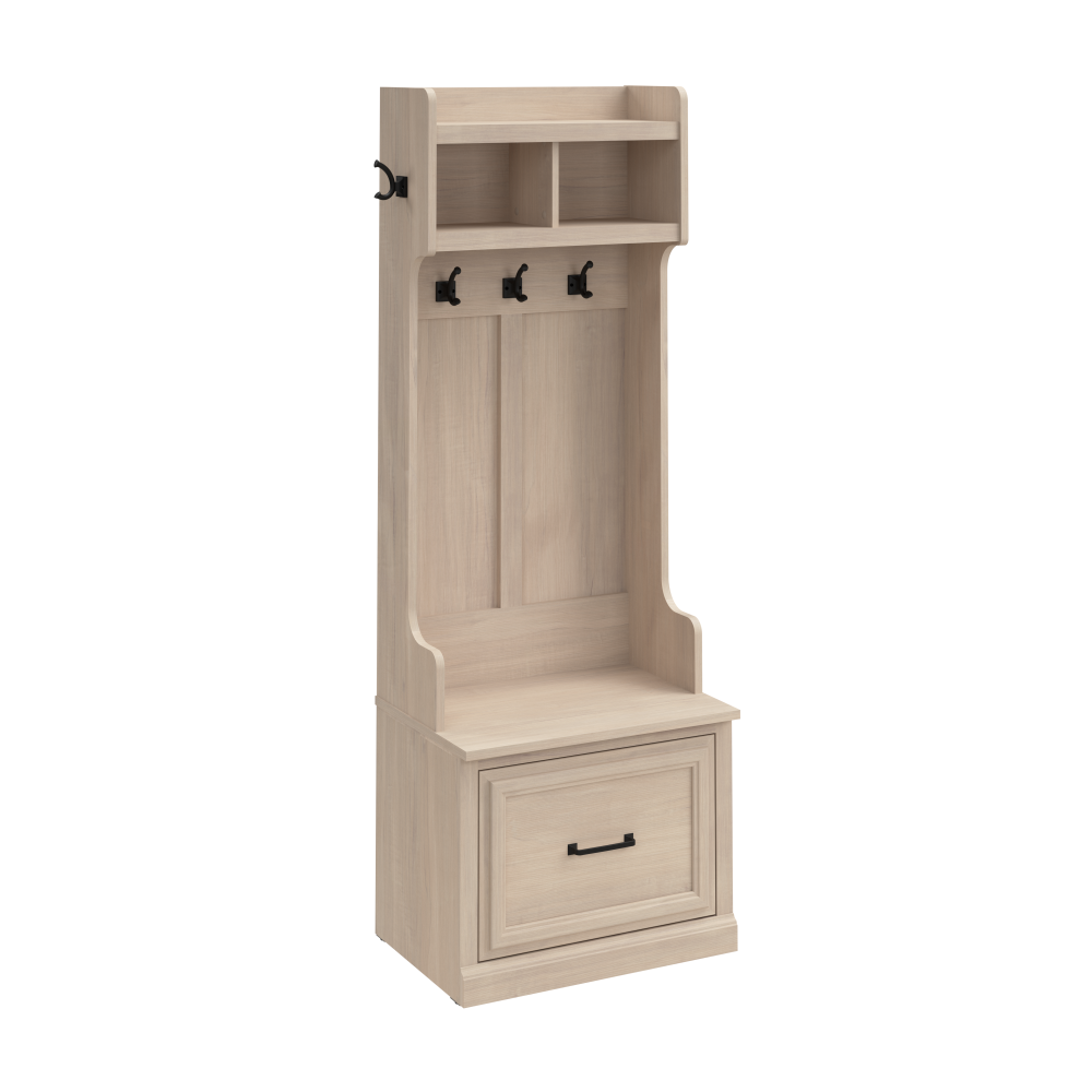 Shop Bush Furniture Woodland 24W Hall Tree and Small Shoe Bench with Drawer, Image 02, WDL007WM, #color_white washed maple