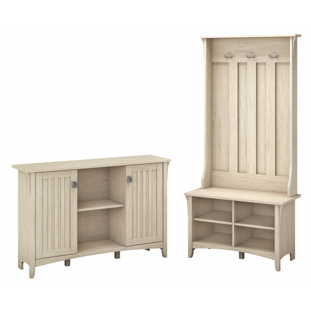 Shop Bush Furniture Salinas Entryway Storage Set with Hall Tree, Shoe Bench and Accent Cabinet, Image 02, SAL008AW, #color_antique white