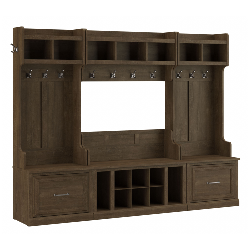 Shop Bush Furniture Woodland Full Entryway Storage Set with Coat Rack and Shoe Bench with Drawers, Image 02, WDL014ABR, #color_ash brown