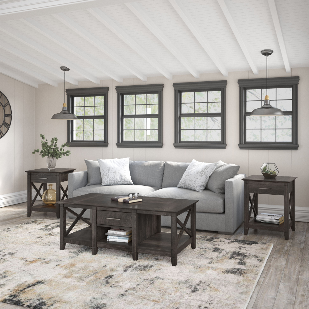 Shop Bush Furniture Key West Coffee Table with Set of 2 End Tables, Image 01, KWS023GH, #color_dark gray hickory