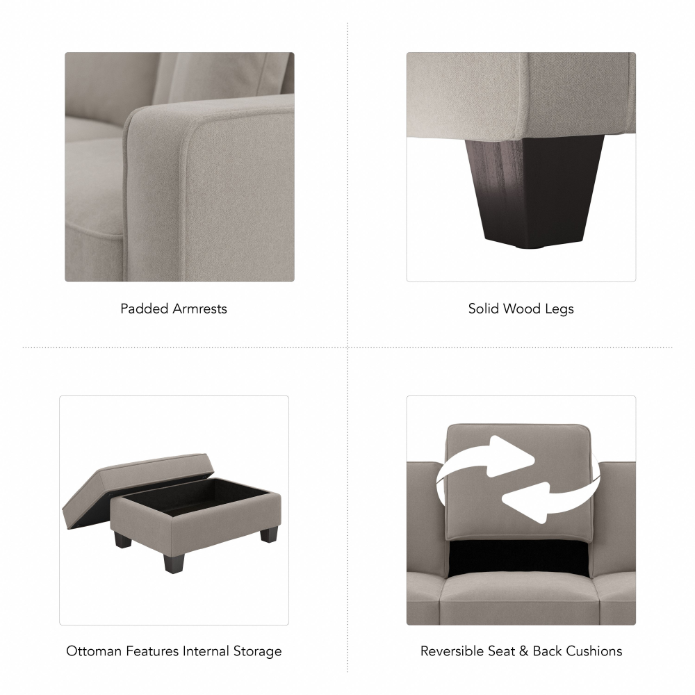 Shop Bush Furniture Stockton Accent Chair with Ottoman Set, Image 06, SKT010BGH, #color_beige herringbone fabric