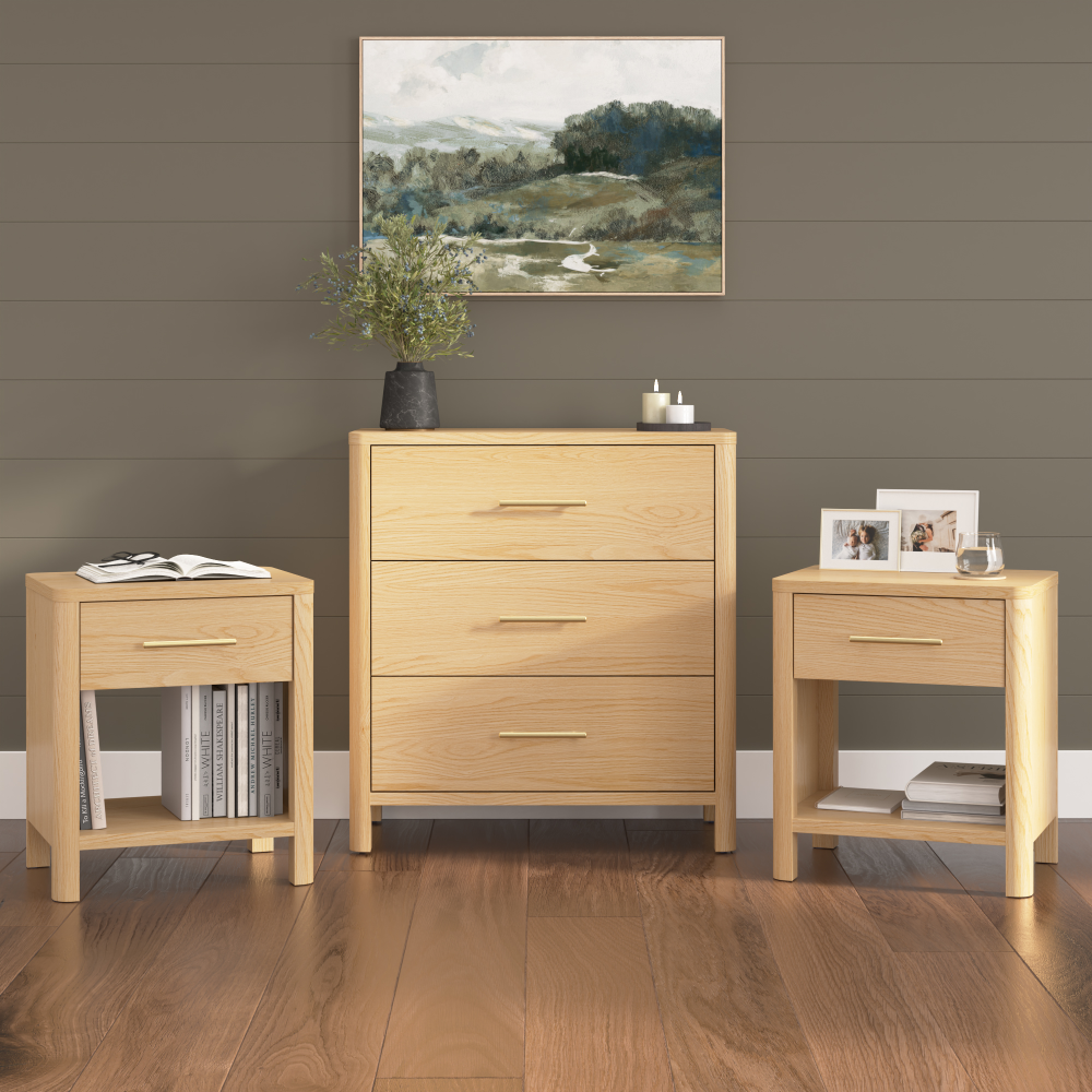 nightstands and dresser set Furniture of America Forma Mid-Century Modern 3-Piece Walnut Dresser and 2 Nightstand Bedroom Set