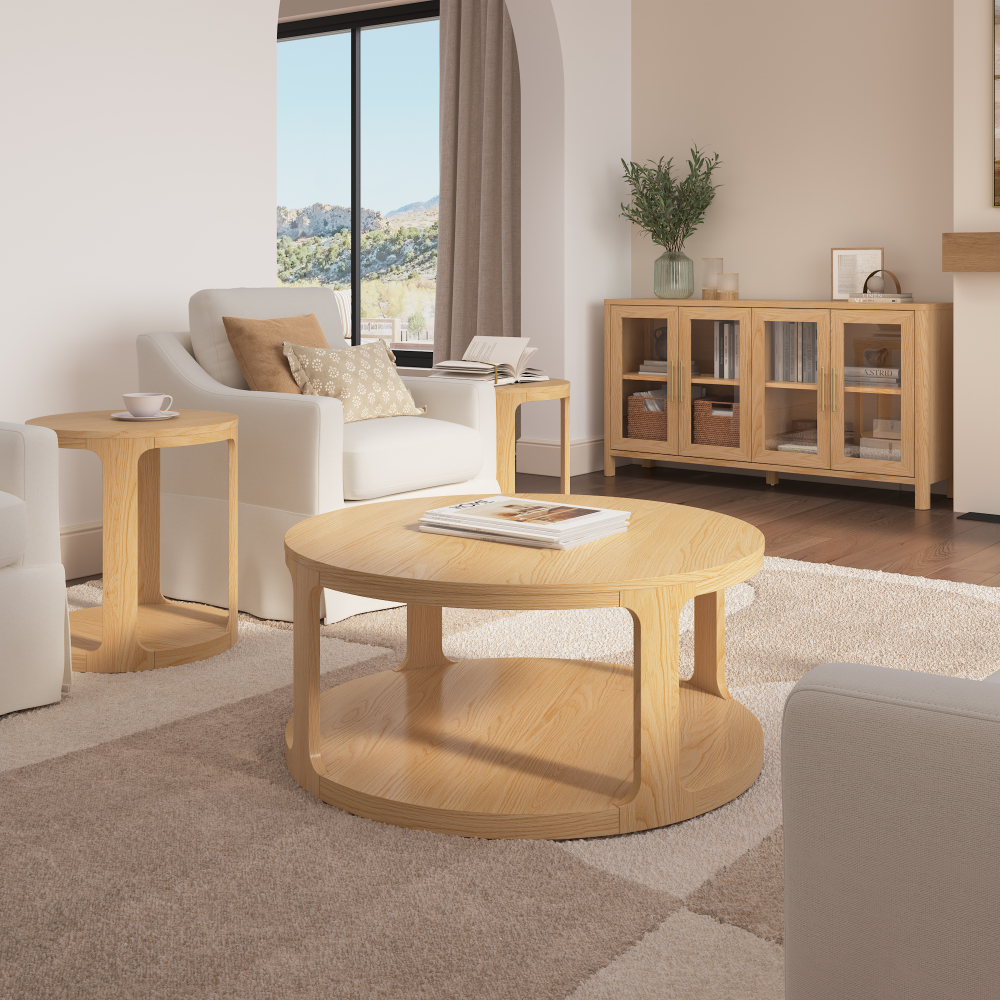 Bush Home Vera 60W TV Stand with Round Coffee Table and Set of 2