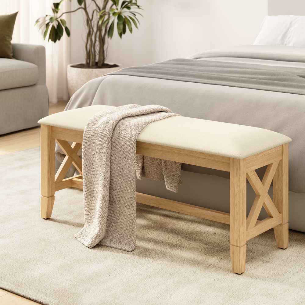 Shop Bush Home Key West 44W Upholstered Bedroom Bench, Image 01, KWCH03BO-Z1, #color_blonde oak/bright beige