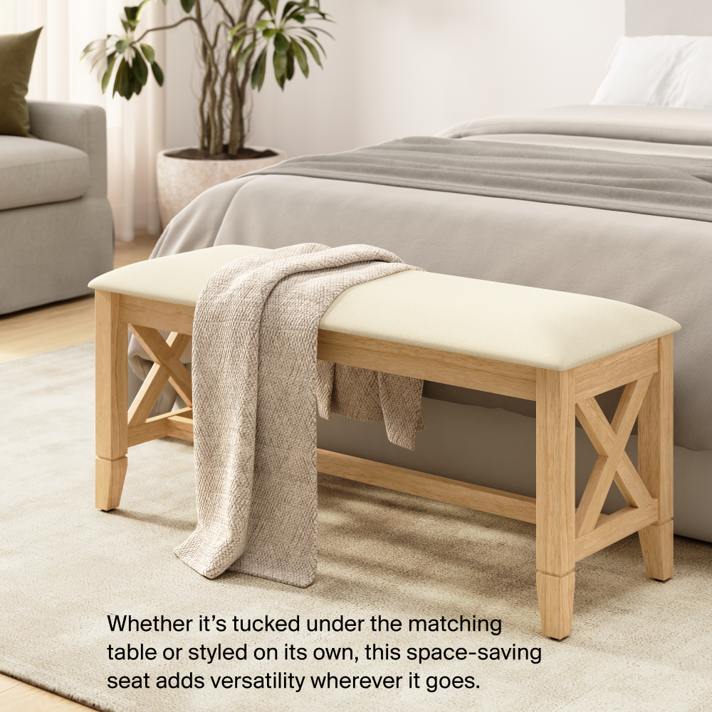 Shop Bush Home Key West 44W Upholstered Entryway Bench, Image 03, KWCH03BO-Z, #color_blonde oak/bright beige