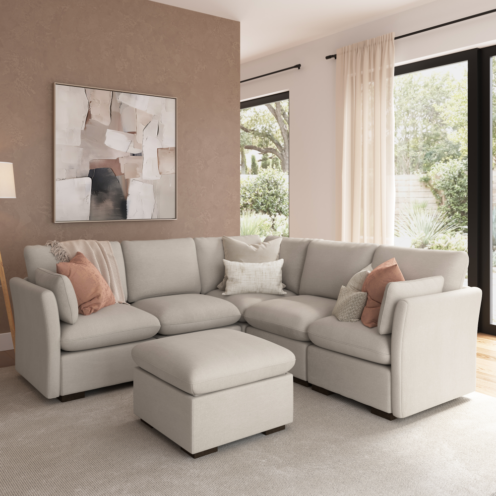 Shop Bush Home Sienna Modular 4-Seater Sectional with Storage Ottoman, Image 01, SNA005MTW, #color_mist taupe