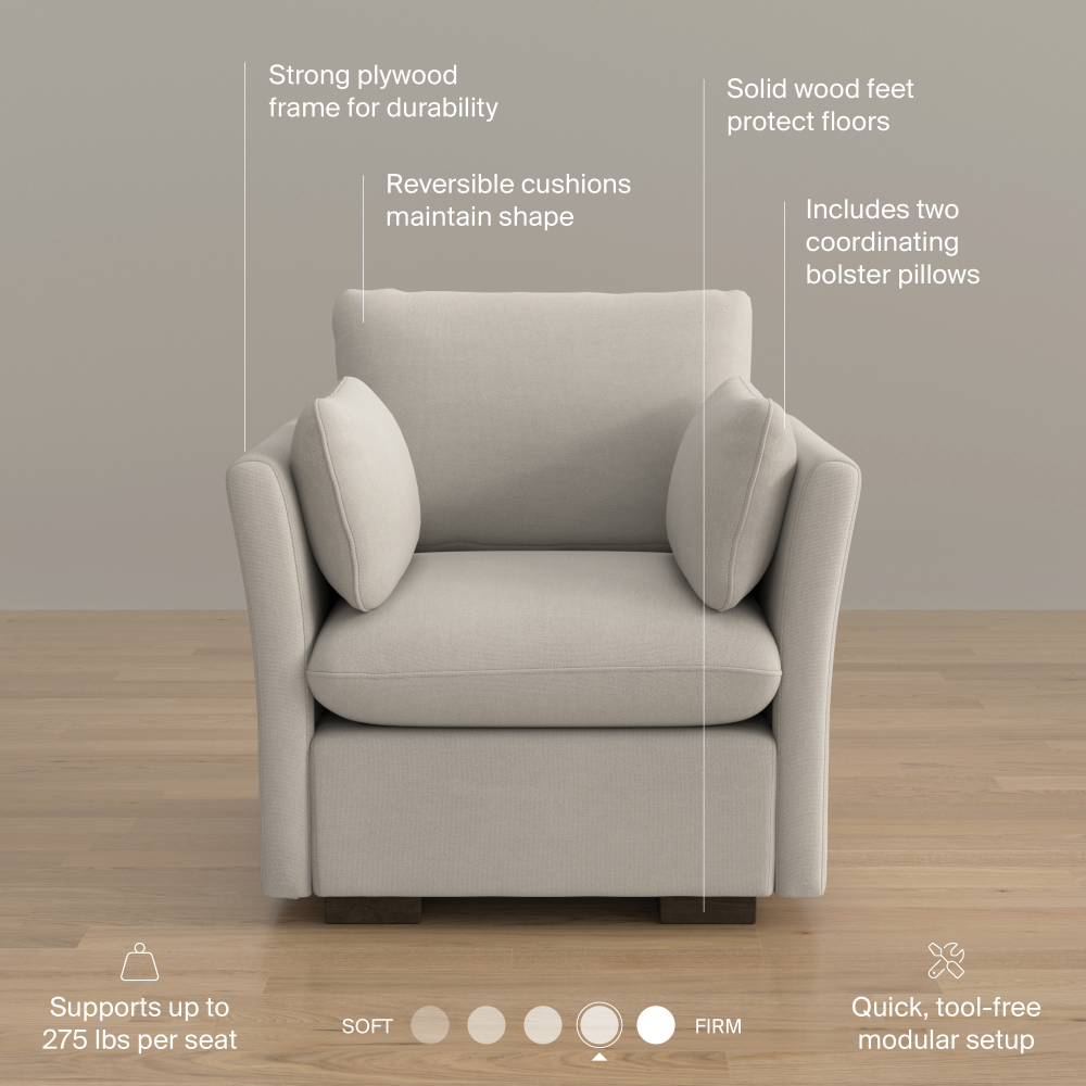 Shop Bush Home Sienna Modular Accent Chair, Image 08, SNA001MTW, #color_mist taupe