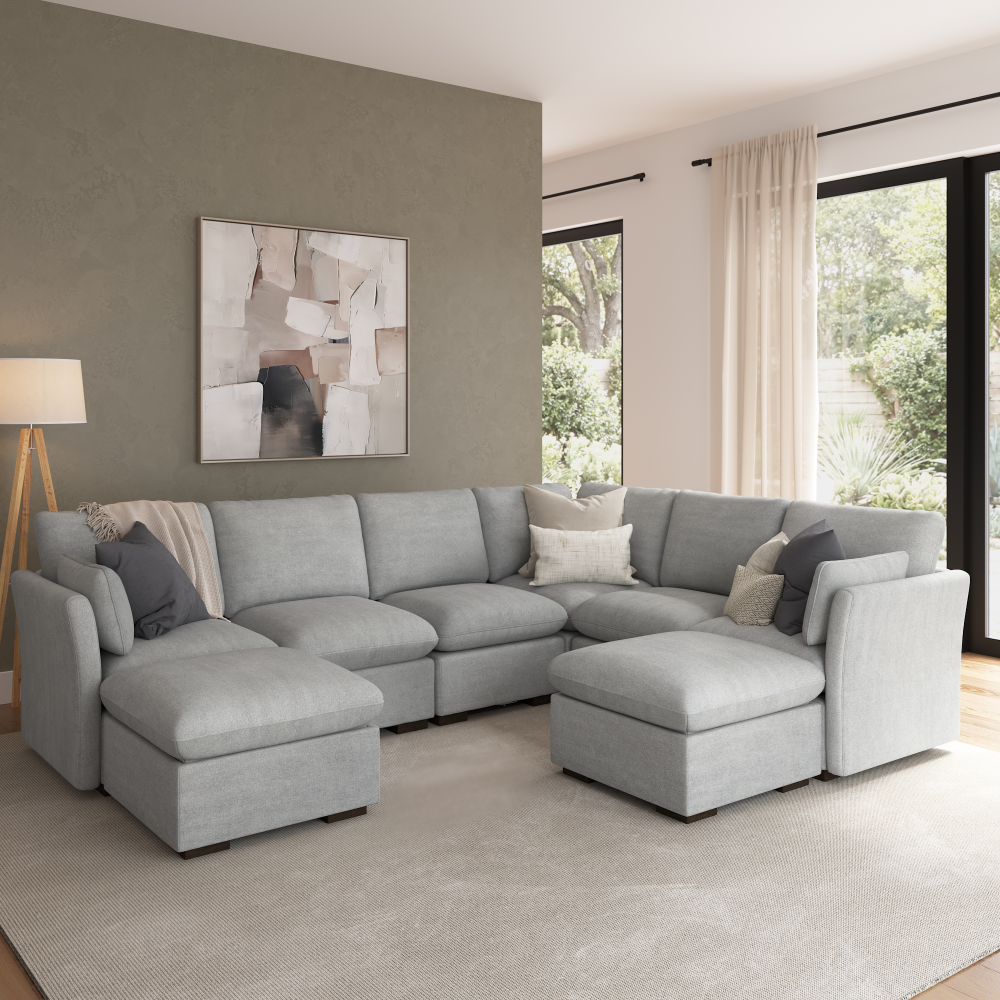 Shop Bush Home Sienna Modular 5-Seater Sectional with Set of 2 Storage Ottomans, Image 01, SNA007DGW, #color_dove gray