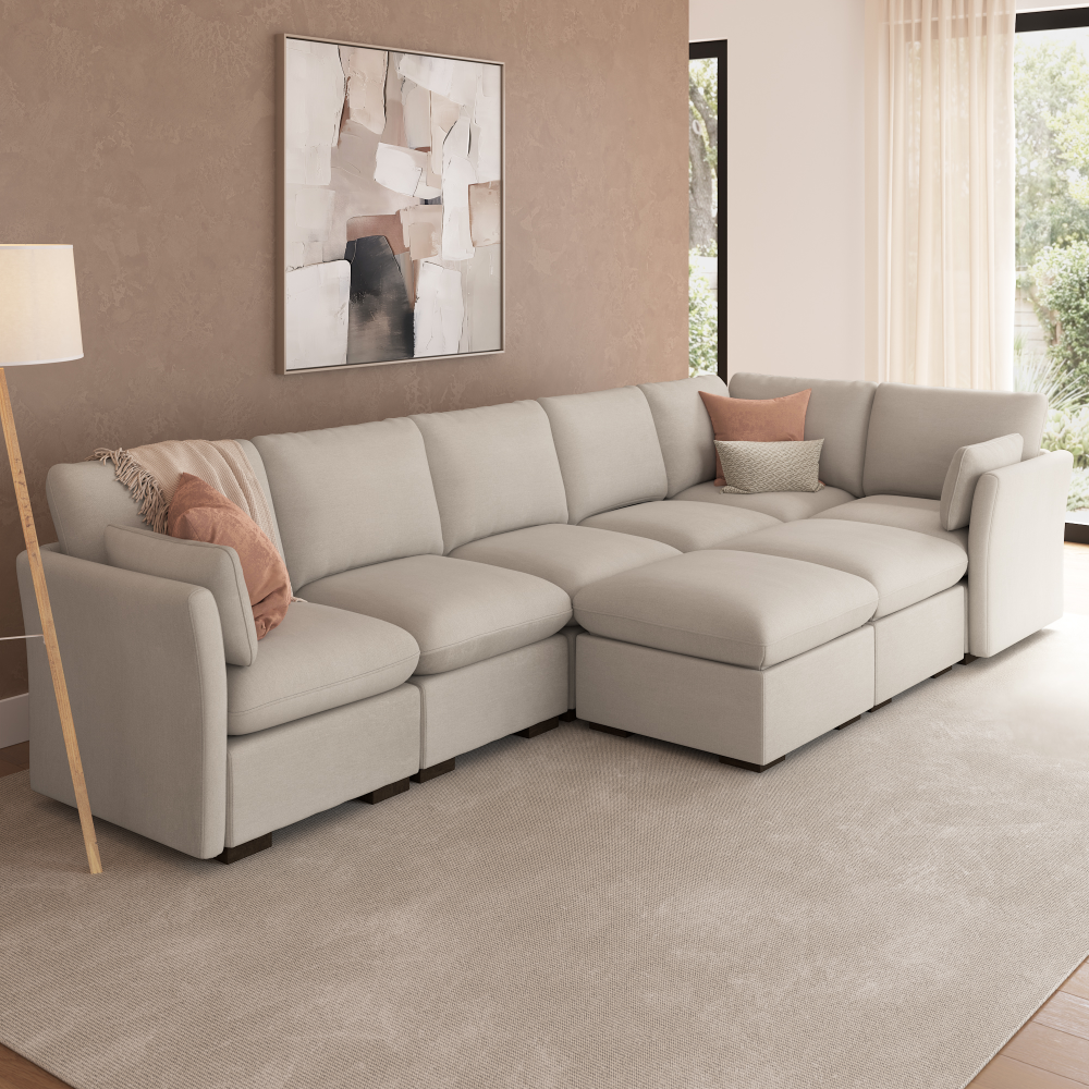Shop Bush Home Sienna Modular 5-Seater Sectional with Set of 2 Storage Ottomas, Image 03, SNA007MTW, #color_mist taupe