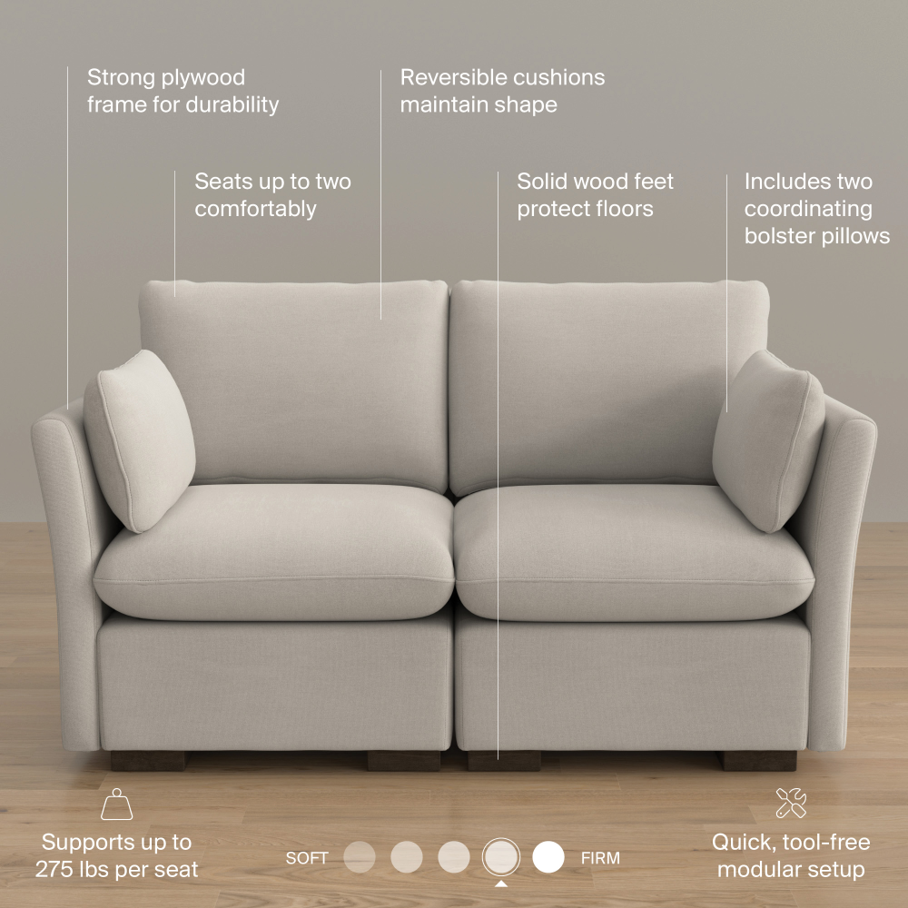 Shop Bush Home Sienna Modular 2-Seater Loveseat, Image 08, SNA002MTW, #color_mist taupe