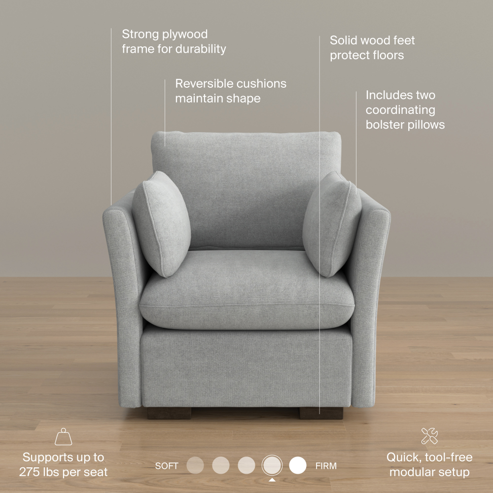 Shop Bush Home Sienna Modular Accent Chair, Image 08, SNA001DGW, #color_dove gray