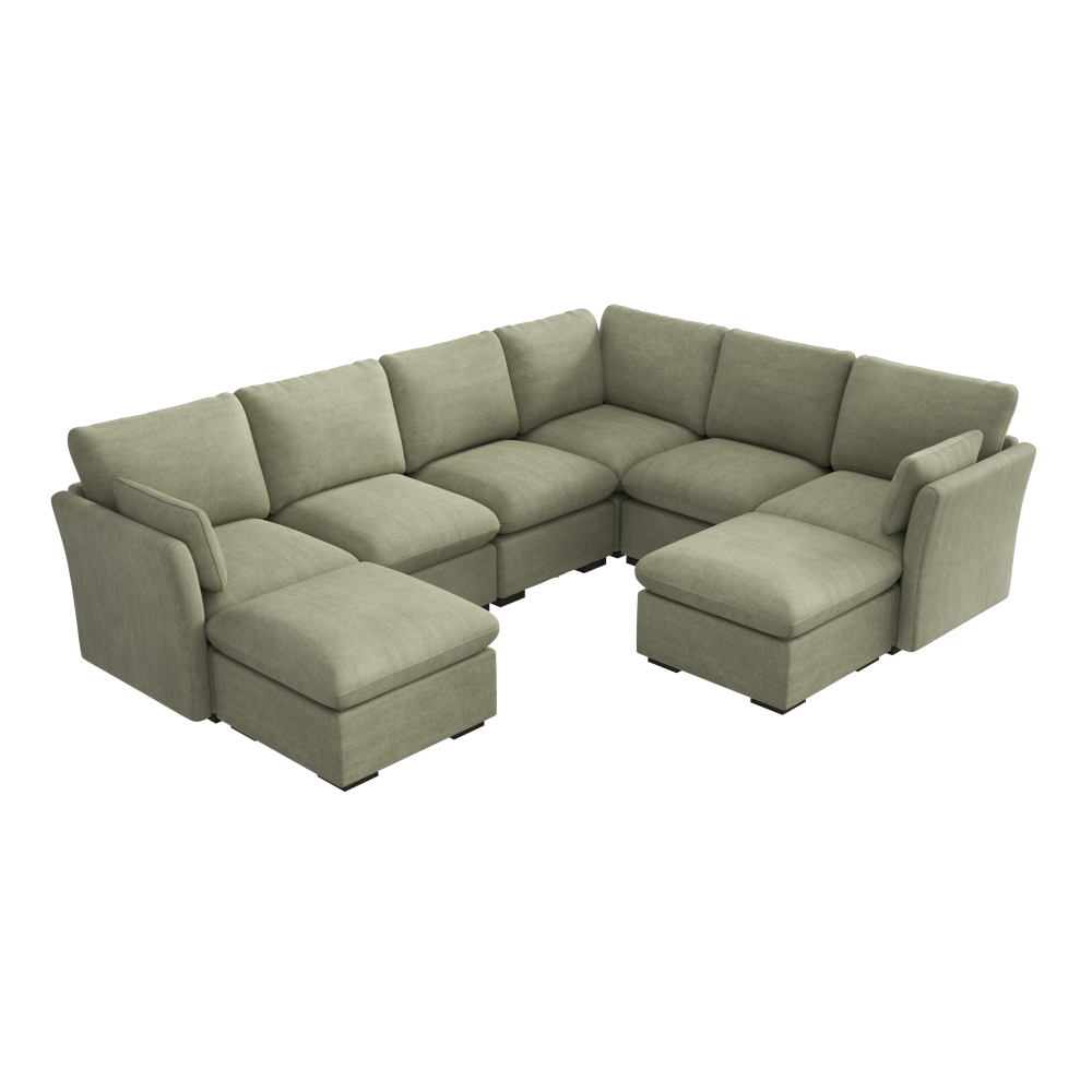 Shop Bush Home Sienna Modular 5-Seater Sectional with Set of 2 Storage Ottomas, Image 02, SNA007SGW, #color_soft green