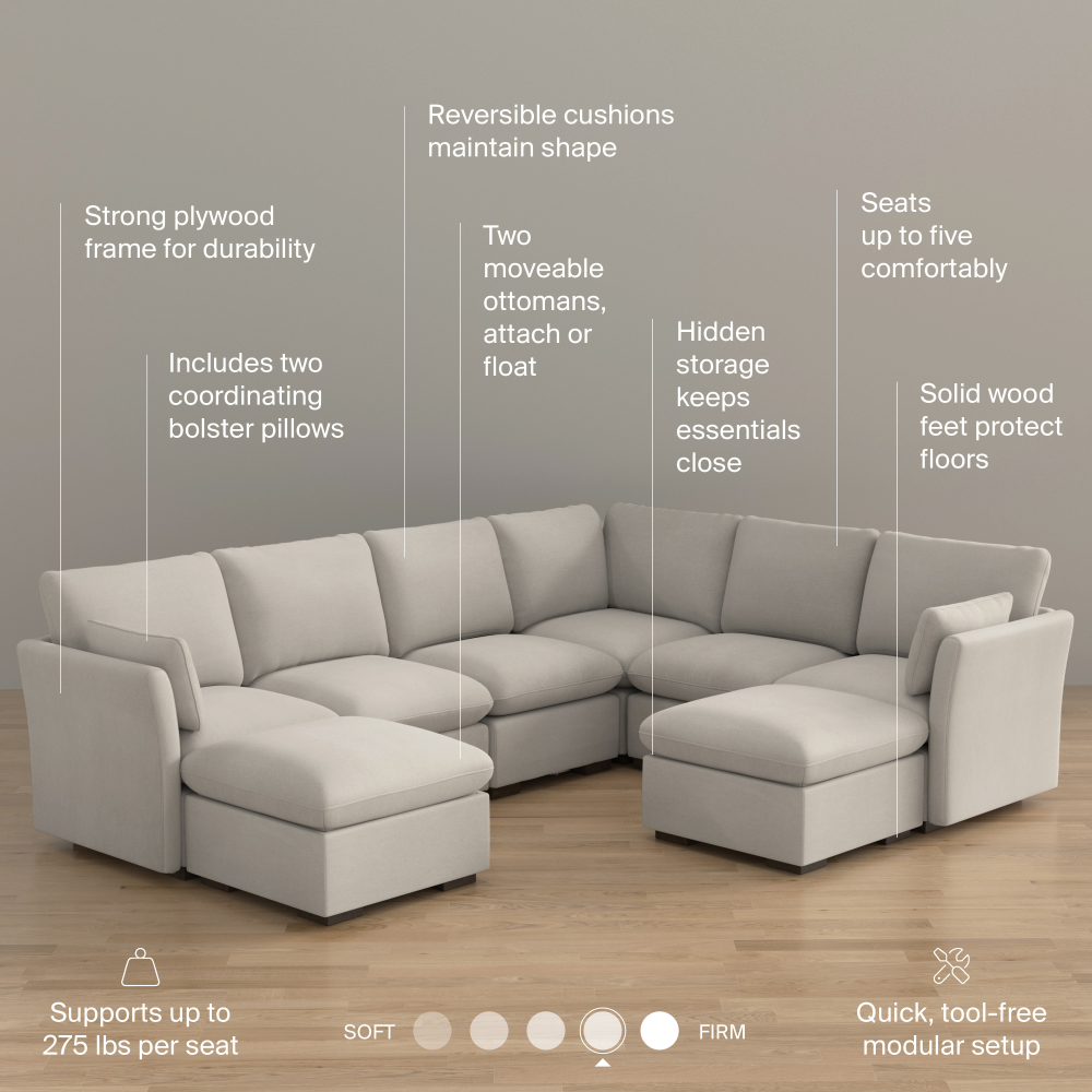 Shop Bush Home Sienna Modular 5-Seater Sectional with Set of 2 Storage Ottomas, Image 08, SNA007MTW, #color_mist taupe