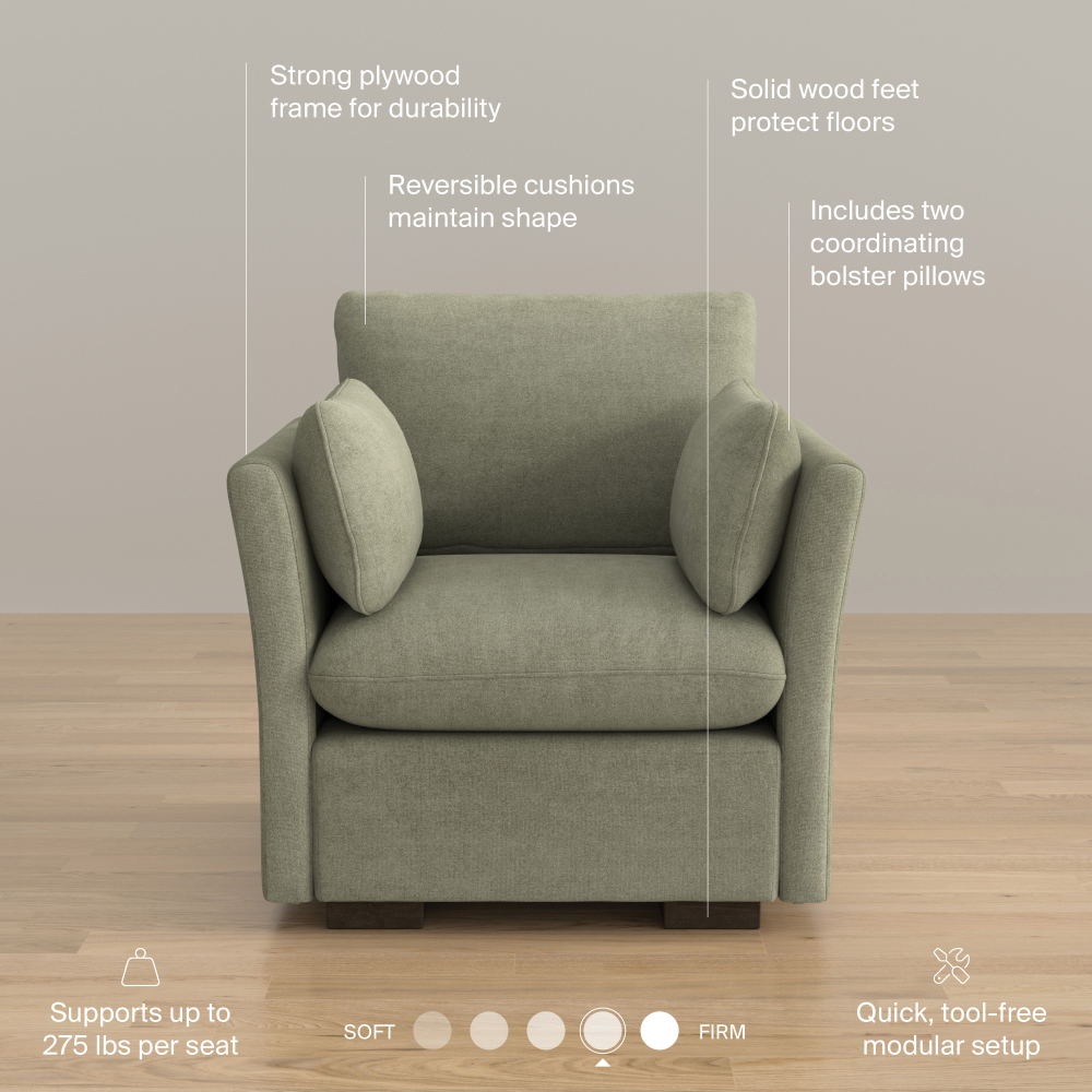 Shop Bush Home Sienna Modular Accent Chair, Image 08, SNA001SGW, #color_soft green