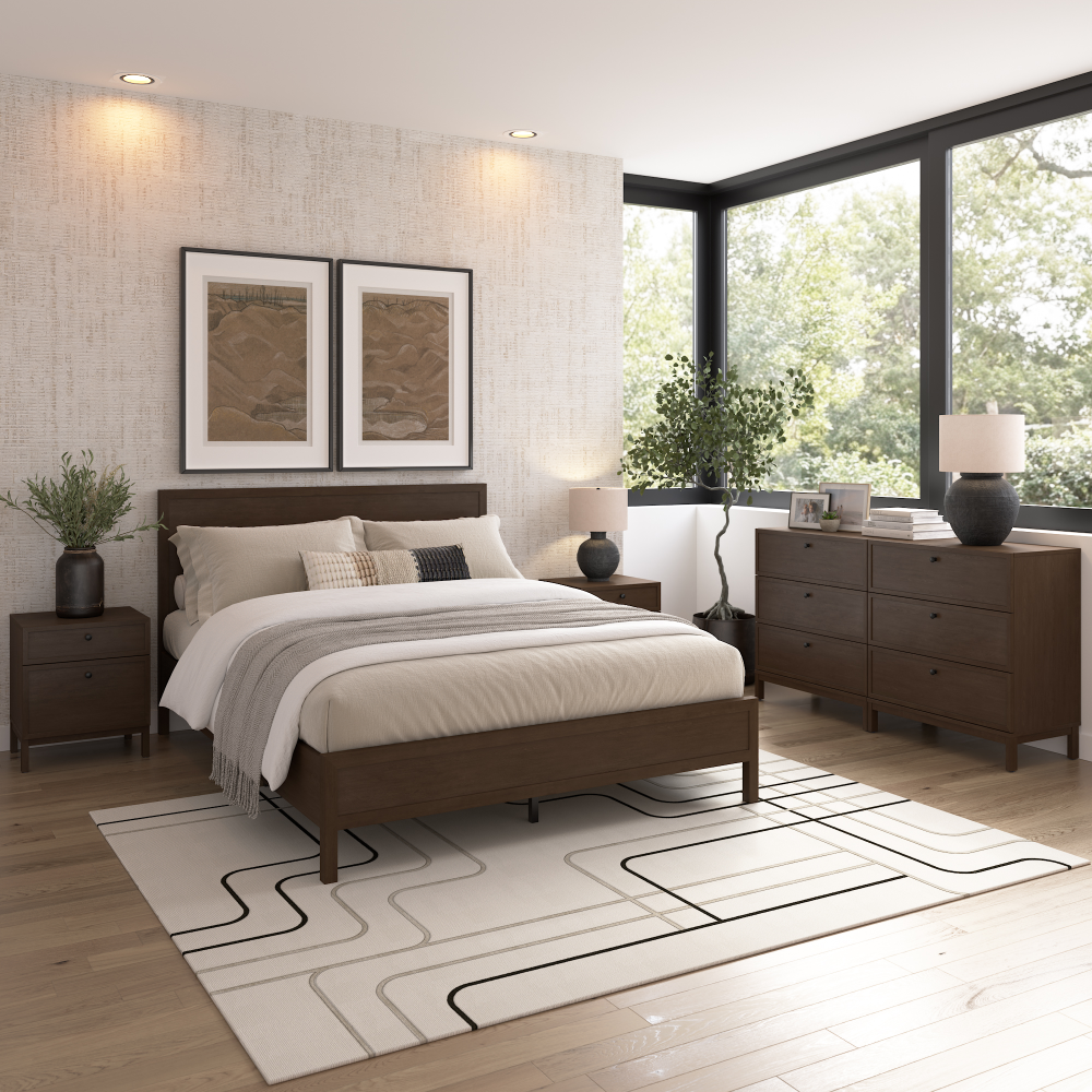 Bush Home Avery Queen Platform Bed with 3 Drawer Dresser and Nightstand Set Bush Home Avery Queen Platform Bed with 3 Drawer Dresser and Nightstand Set