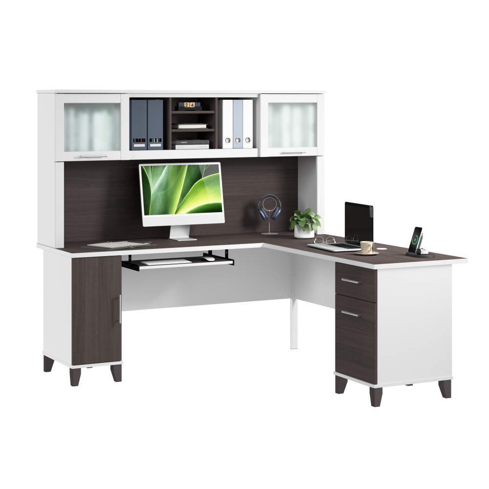 Shop Bush Home Somerset 72W L Shaped Desk with Hutch, Image 02, SET001SGWH, #color_storm gray/white
