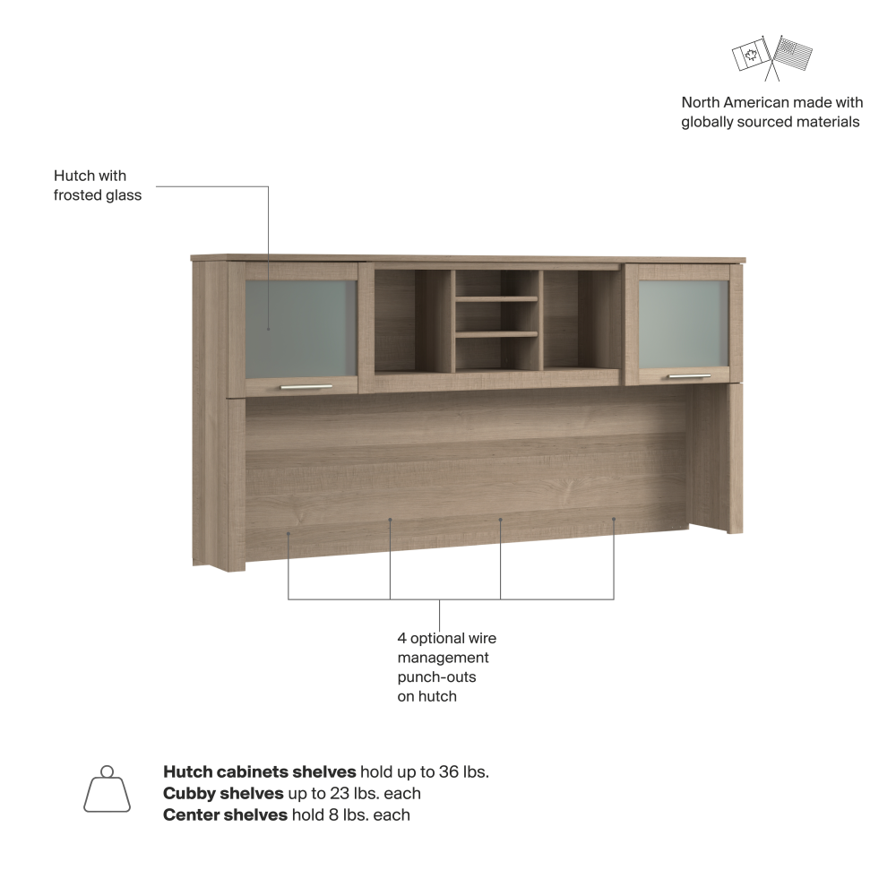 Shop Bush Home Somerset 72W Desk Hutch, Image 07, WC81611, #color_ash gray