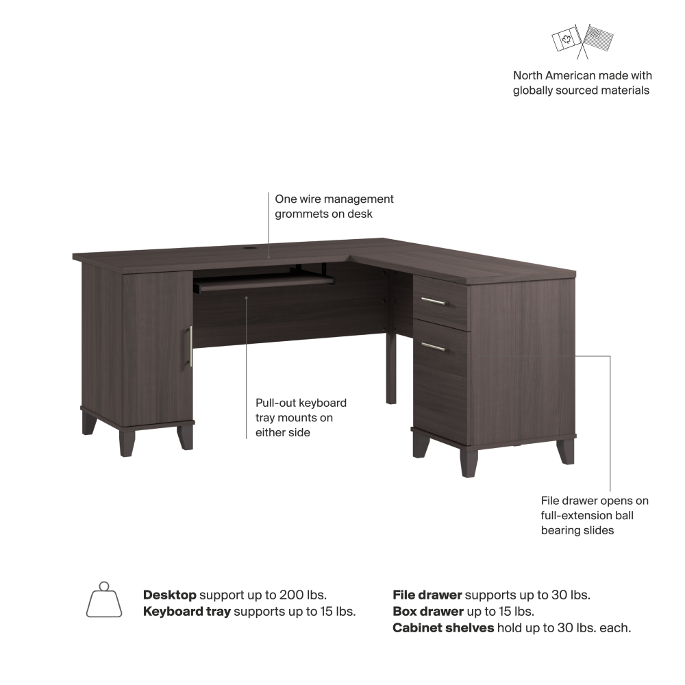 Shop Bush Home Somerset 60W L Shaped Desk with Storage, Image 07, WC81530K, #color_storm gray