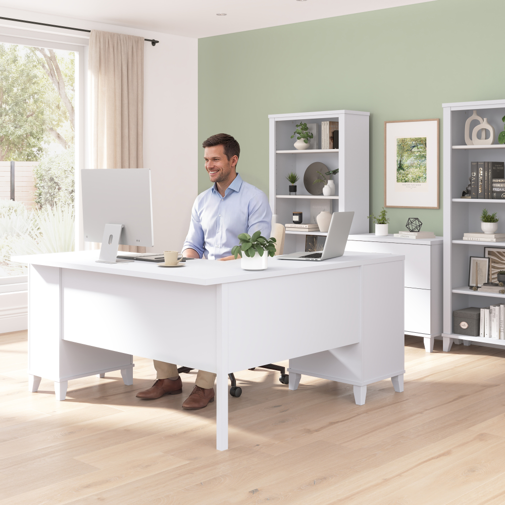 Shop Bush Home Somerset 60W L Shaped Desk with Storage, Image 03, WC81930K, #color_white