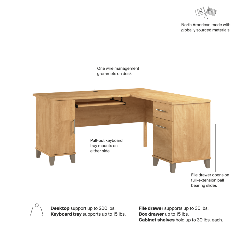 Shop Bush Home Somerset 60W L Shaped Desk with Storage, Image 07, WC81430K, #color_maple cross