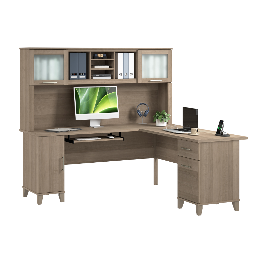 Shop Bush Home Somerset 72W L Shaped Desk with Hutch, Image 02, SET001AG, #color_ash gray