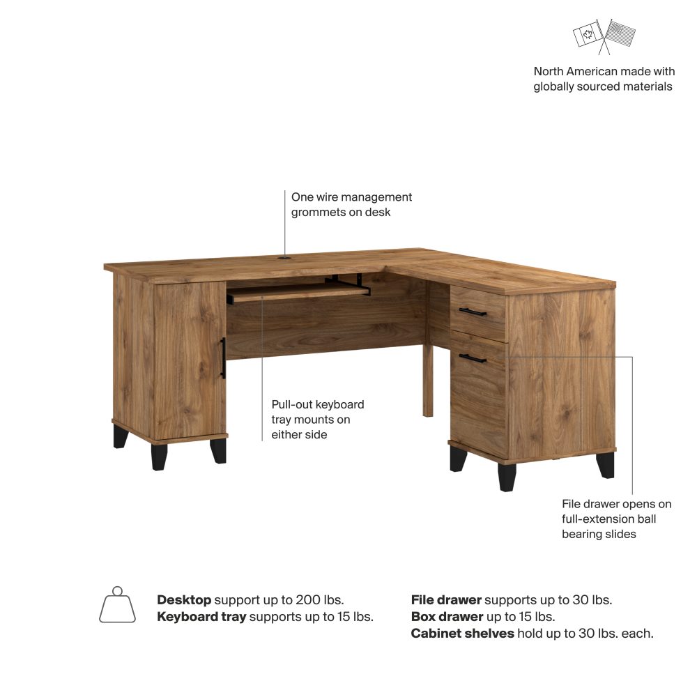Shop Bush Home Somerset 60W L Shaped Desk with Storage, Image 07, WC81330K, #color_fresh walnut