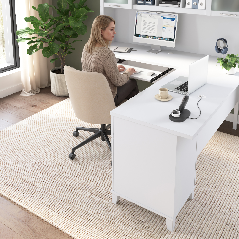 Shop Bush Home Somerset 72W L Shaped Desk with Hutch, Image 03, SET001WH, #color_white