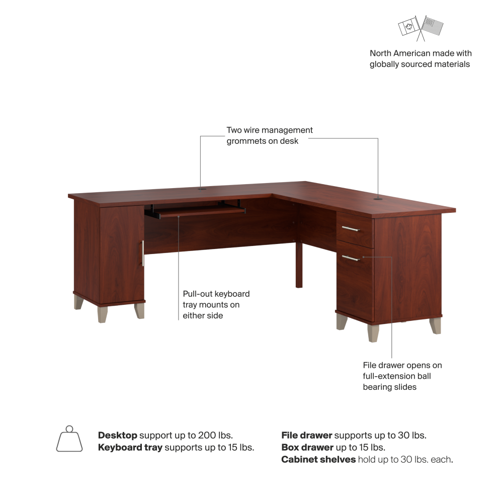 Shop Bush Home Somerset 72W L Shaped Desk with Storage, Image 07, WC81710K, #color_hansen cherry