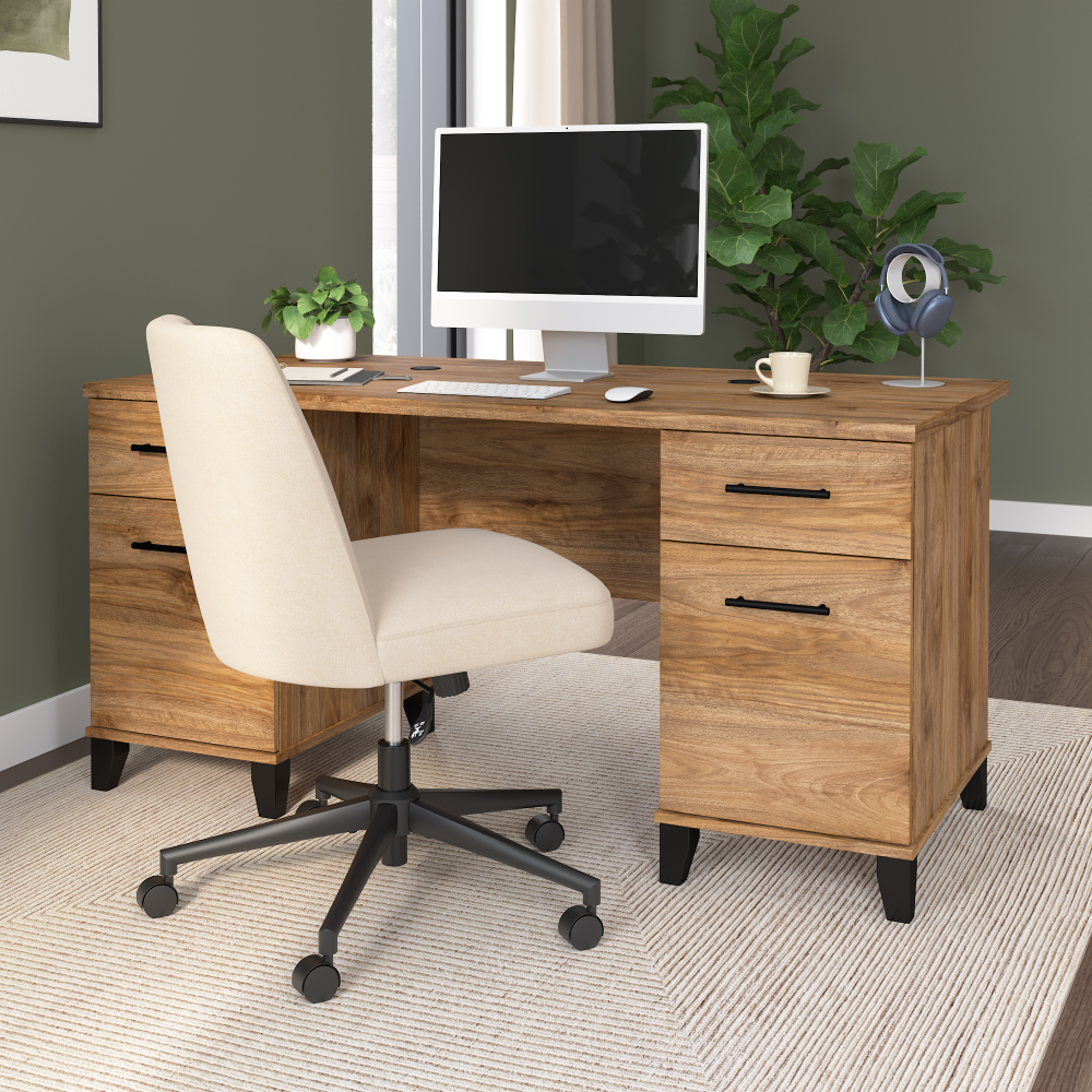 Shop Bush Home Somerset 60W Office Desk with Drawers, Image 01, WC81328K, #color_fresh walnut