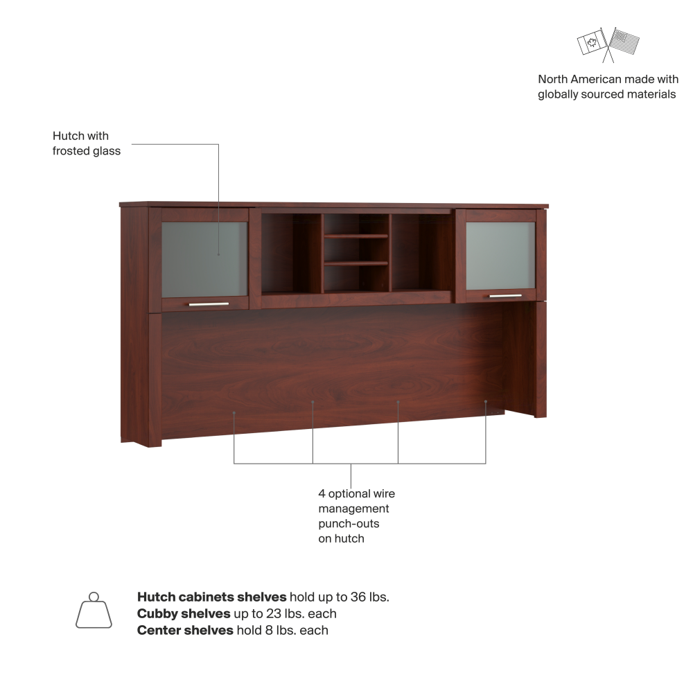 Shop Bush Home Somerset 72W Desk Hutch, Image 07, WC81711, #color_hansen cherry