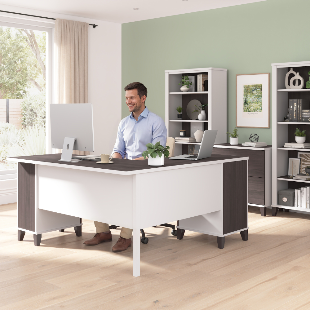 Shop Bush Home Somerset 60W L Shaped Desk with Storage, Image 03, WC81030K, #color_storm gray/white
