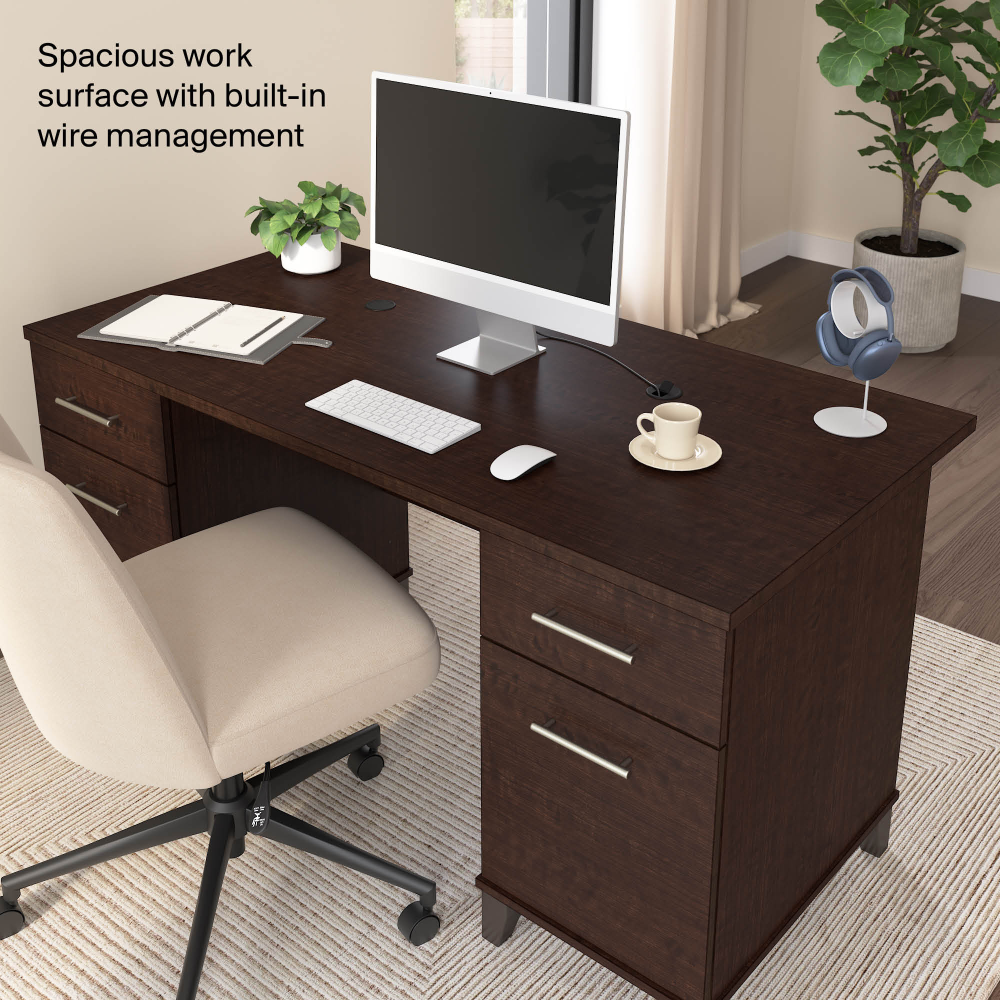Shop Bush Home Somerset 60W Office Desk with Drawers, Image 05, WC81828K, #color_mocha cherry