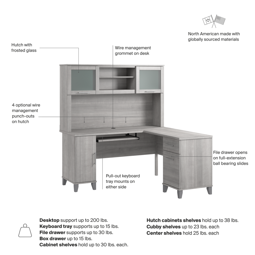 Shop Bush Home Somerset 60W L Shaped Desk with Hutch, Image 07, SET002PG, #color_platinum gray