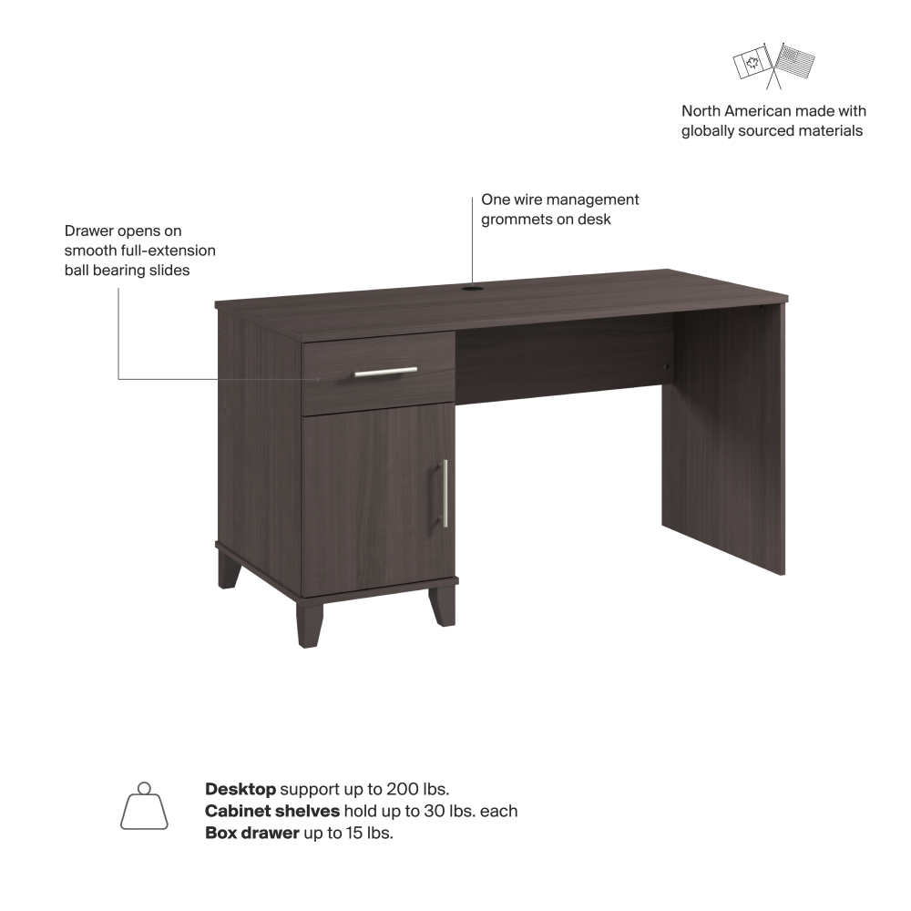 Shop Bush Home Somerset 54W Office Desk with Drawer and Storage Cabinet, Image 07, WC81554, #color_storm gray