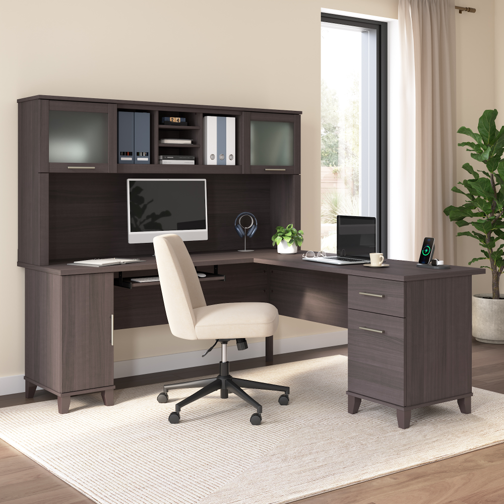 Shop Bush Home Somerset 72W L Shaped Desk with Hutch, Image 01, SET001SG, #color_storm gray