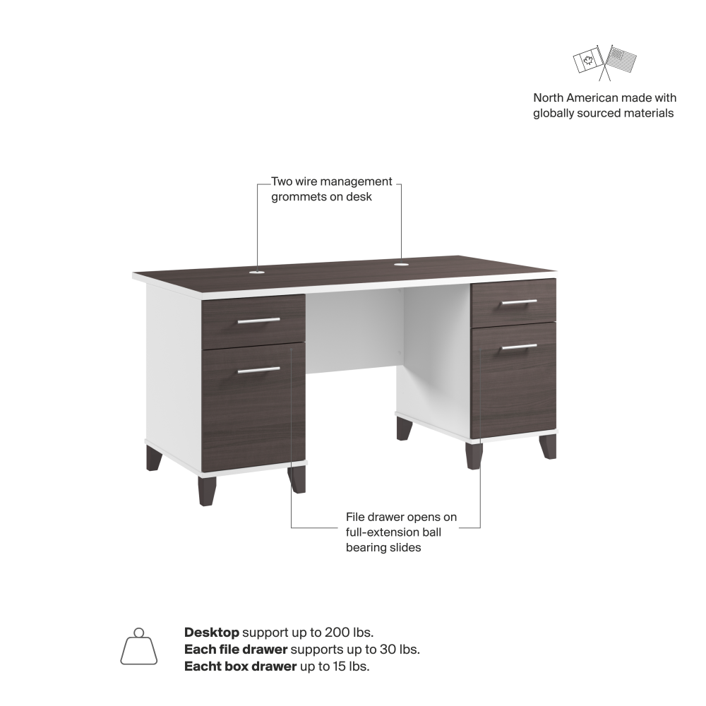 Shop Bush Home Somerset 60W Office Desk with Drawers, Image 06, WC81028K, #color_storm gray/white