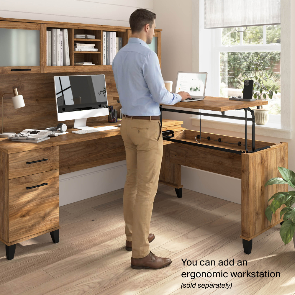 Shop Bush Home Somerset 72W Office Desk with Drawers and Hutch, Image 03, SET018FW, #color_fresh walnut