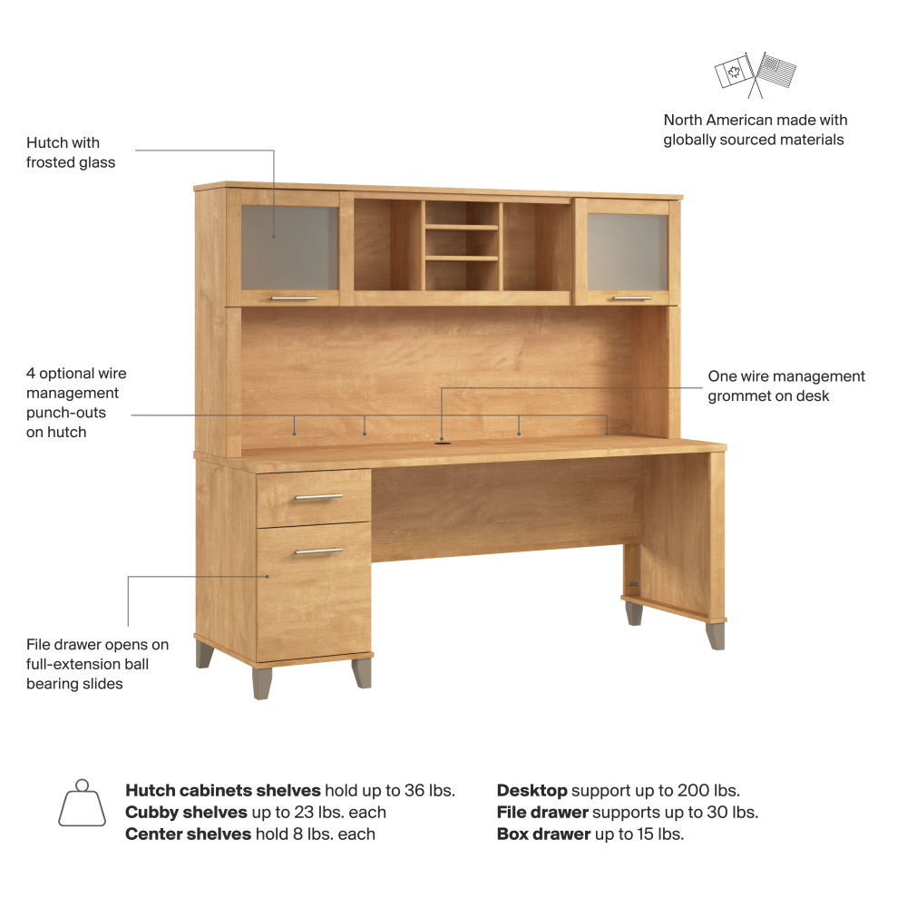 Shop Bush Home Somerset 72W Office Desk with Drawers and Hutch, Image 07, SET018MC, #color_maple cross