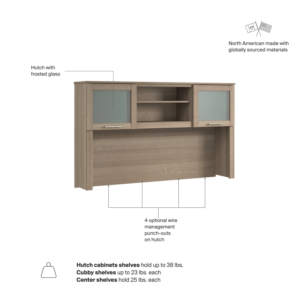 Shop Bush Home Somerset 60W Desk Hutch, Image 07, WC81631, #color_ash gray