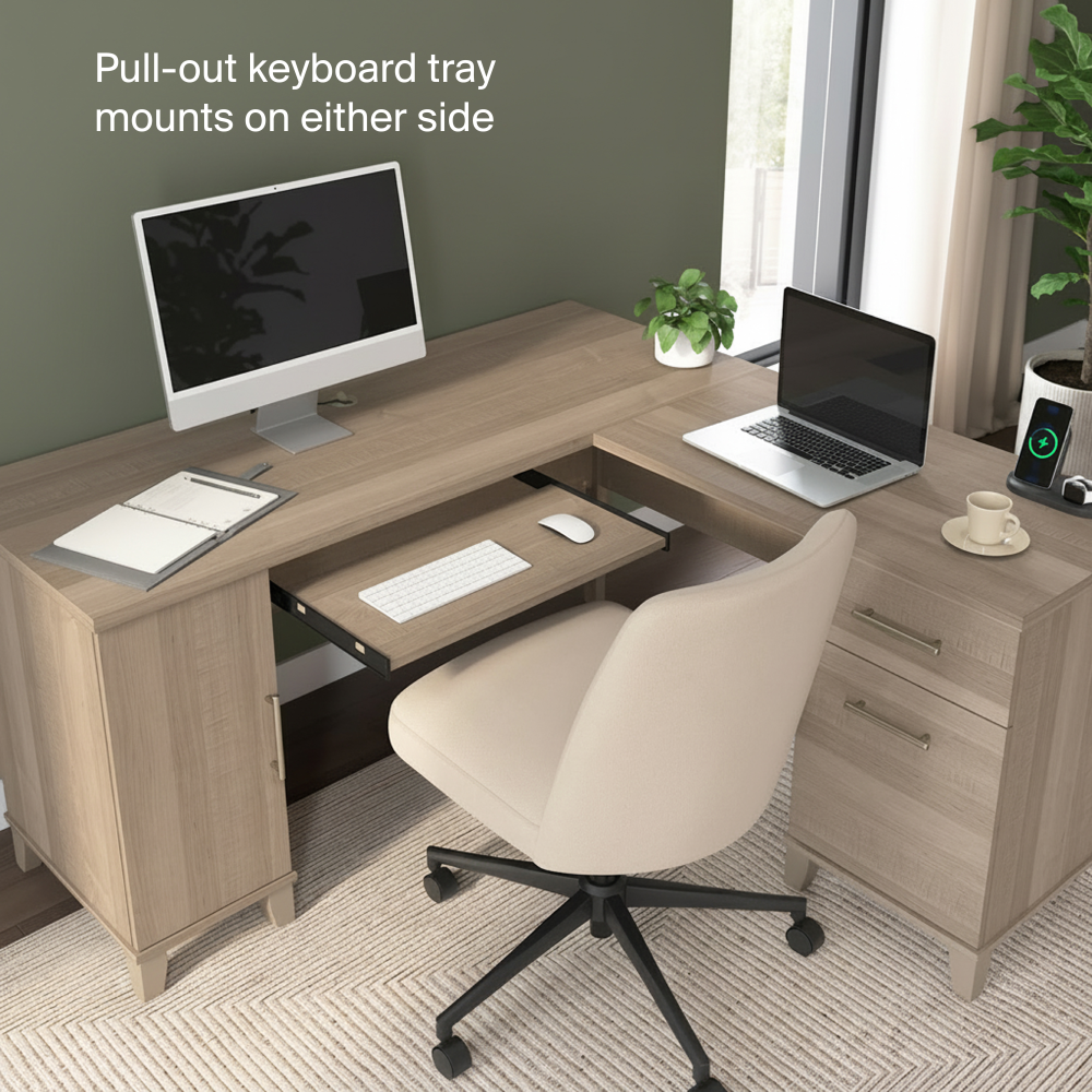 Shop Bush Home Somerset 60W L Shaped Desk with Storage, Image 06, WC81630K, #color_ash gray