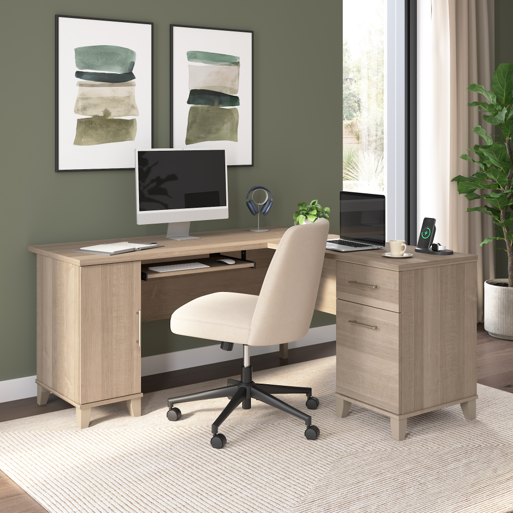Shop Bush Home Somerset 60W L Shaped Desk with Storage, Image 01, WC81630K, #color_ash gray
