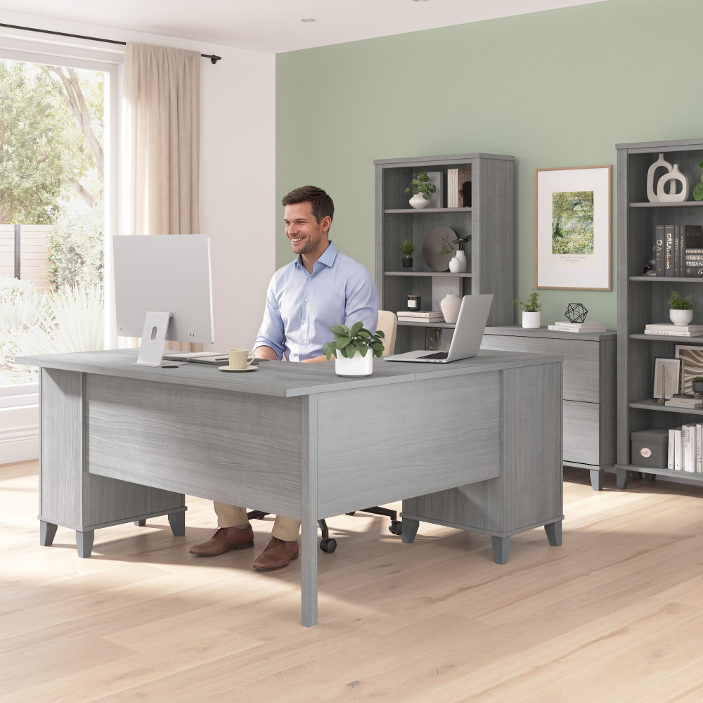 Shop Bush Home Somerset 60W L Shaped Desk with Storage, Image 03, WC81230K, #color_platinum gray