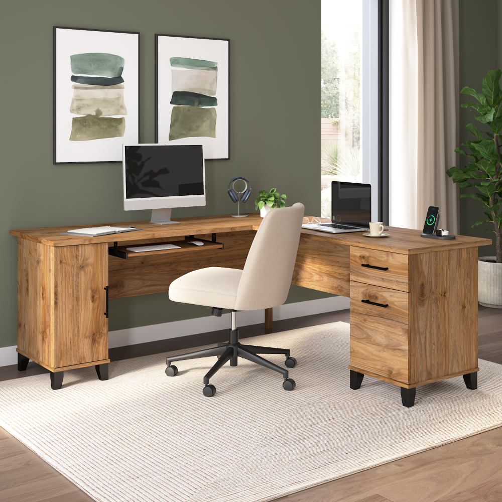 Shop Bush Home Somerset 72W L Shaped Desk with Storage, Image 01, WC81310K, #color_fresh walnut