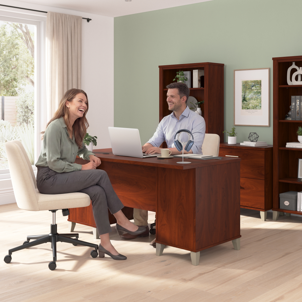 Shop Bush Home Somerset 60W Office Desk with Drawers, Image 03, WC81728K, #color_hansen cherry