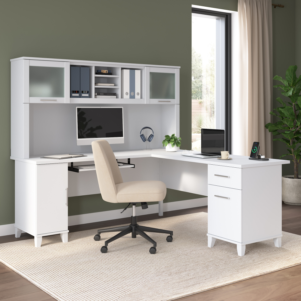 Shop Bush Home Somerset 72W L Shaped Desk with Hutch, Image 01, SET001WH, #color_white