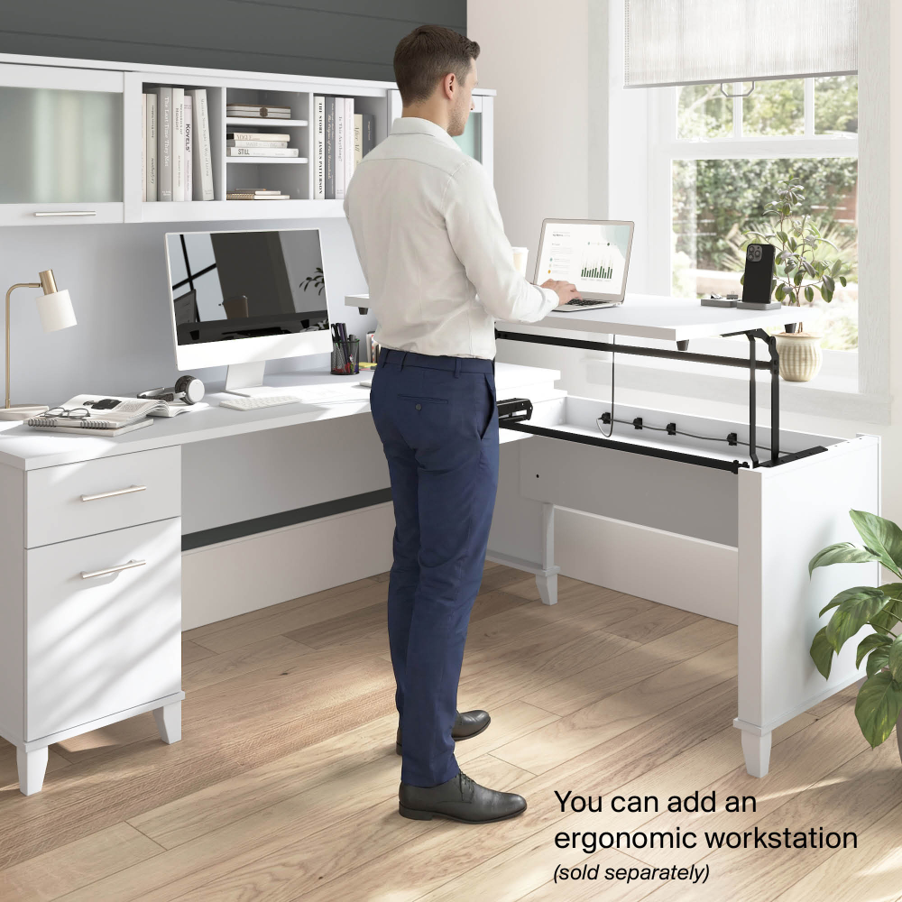 Shop Bush Home Somerset 72W Office Desk with Drawers and Hutch, Image 03, SET018WH, #color_white