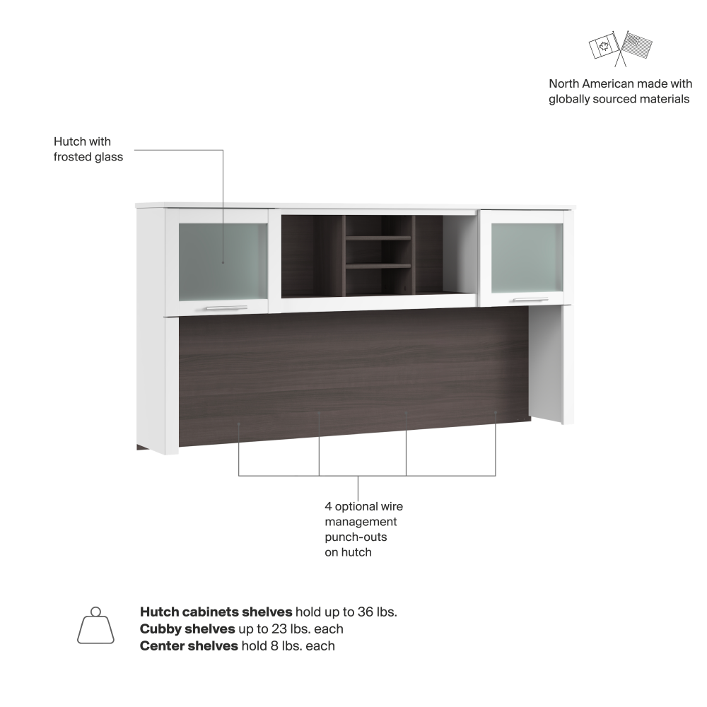 Shop Bush Home Somerset 72W Desk Hutch, Image 07, WC81011, #color_storm gray/white